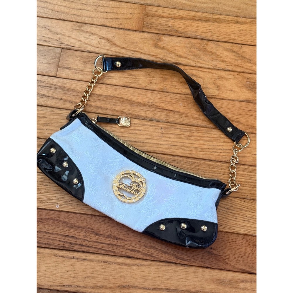 Y2K Vintage 2000s Apple‎ Bottoms Black and gold  Patent Studded Shoulder Bag